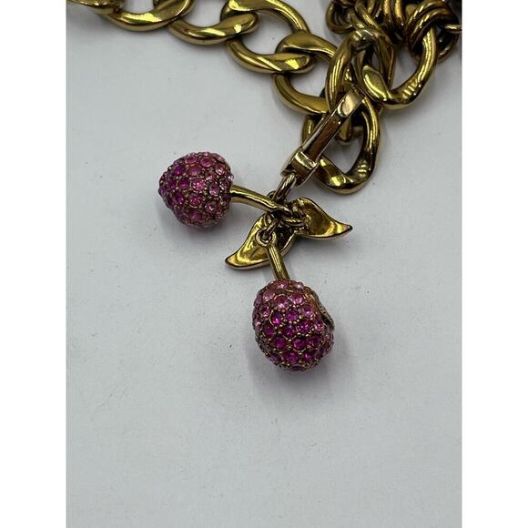 Juicy Couture Gold Tone Charm Bracelet Puff Heart Puff J, Pink Cherry Charm - Picture 8 of 9